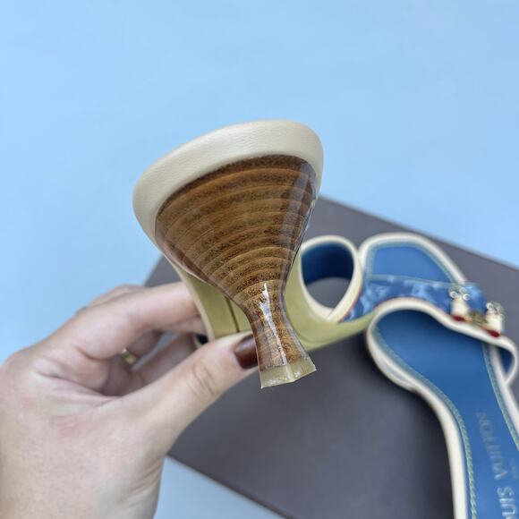 Louis Vuitton Blue Monogram Denim Kitten Heels Mules Slides Size EU 36 - Picture 11 of 11